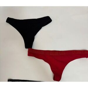 Calvin Klein Womens Thong Underwear 2 Pack Black Red Logo Waistband Stretch